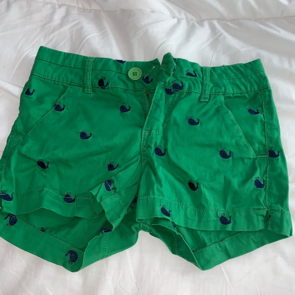 Green shorts with whale print
